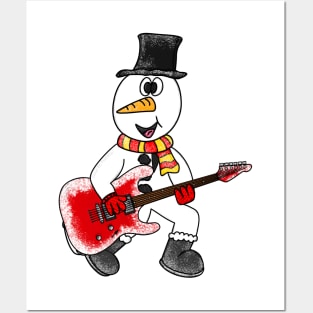 Christmas Guitarist Snowman Playing Guitar Musician Xmas 2022 Posters and Art